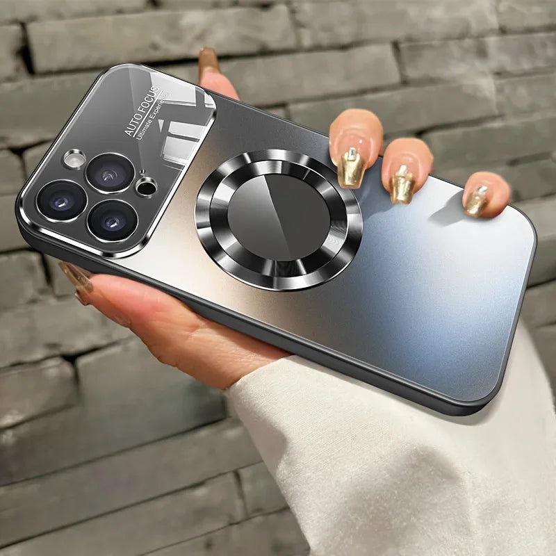 Fashion Titanium Alloy Case For iPhone 16 15 14 Plus 13 11 Pro Max 16 Plus High-end Glass Magnetic Phone Case Simple Phone Case