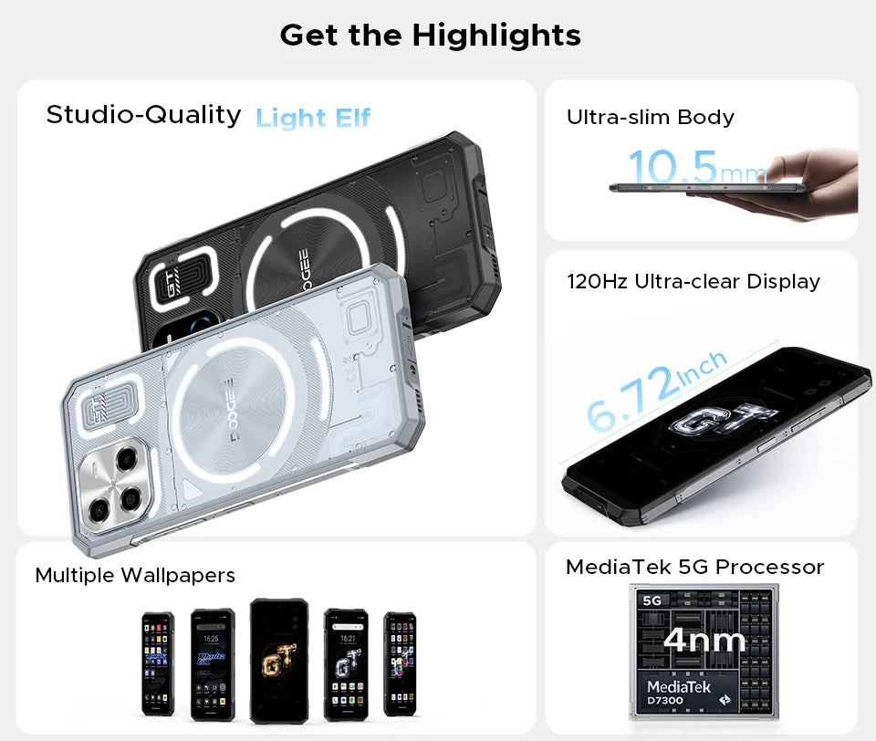 DOOGEE Blade GT Ultra 5G Rugged Phone Dimensity 7300 6.72" 16GB+512GB LED Light Effect Ultra-thin Smartphone