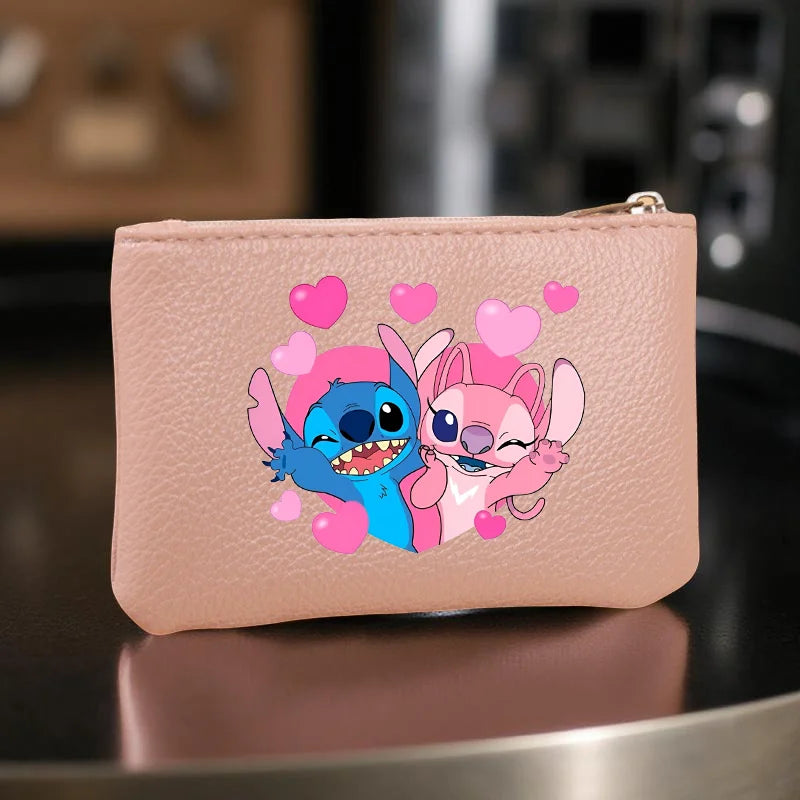 Stitch Mini Print Coin Purse, Cartoon Short Wallet with Zipper Closure, Compact & Stylish for Coins, Cards, Keys, Everyday Use