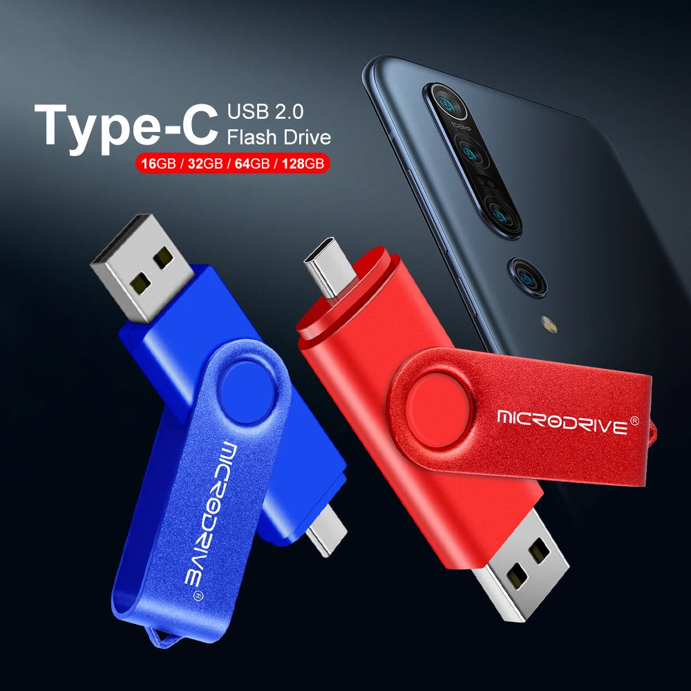 2 in 1 OTG Usb flash drive 256G 128GB 64GB Pendrive 32GB 16GB memory Stick 8GB 4GB Pendrive cle usb 2.0 key with Type C Adapter