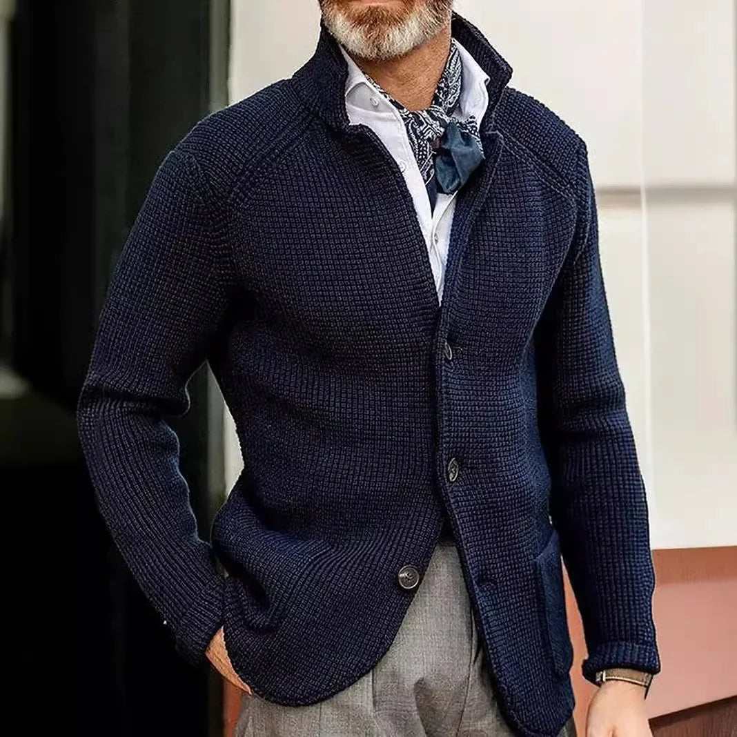 Sweaters Cardigan Men Coat Stand Collar Knitted Open Stitch Full Sleeve Splice Single Breasted Sweater Coats Autumn Winter