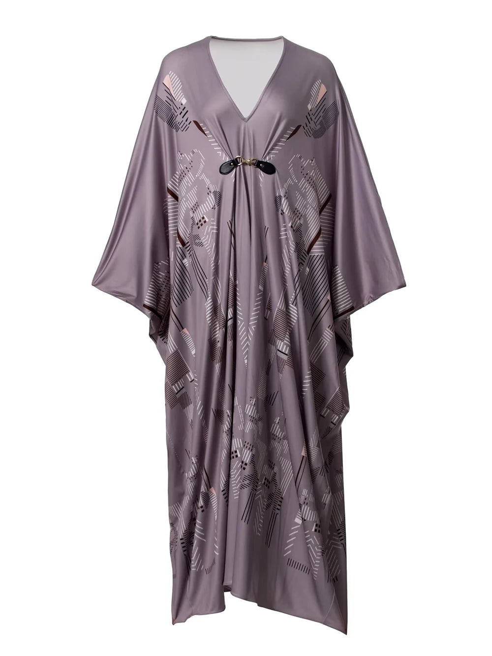 Women's Robes Sexy V Neck Batwing Sleeves Printed Loose Design Elegant Fashion Casul Long Dress Outerwear