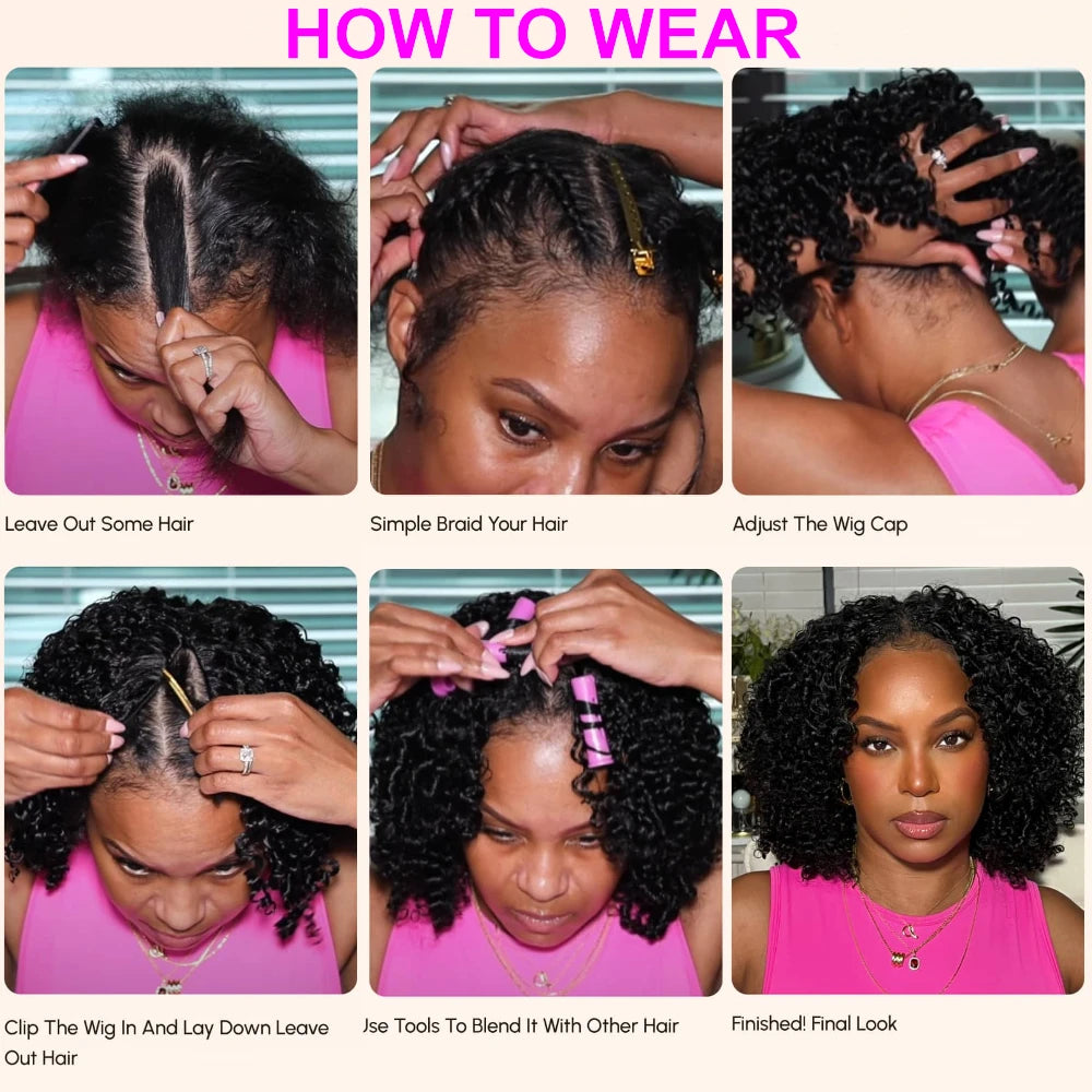 UNice Hair Drawstring Body Wave V Part Wig Natural Color 100% Human Hair Wigs Clip In V-Part Wig Mini Leave Out 150% Density