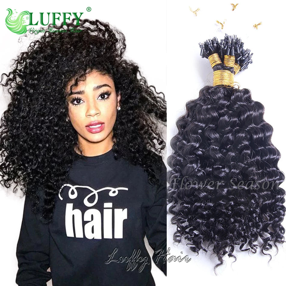 Micro Loop Human Hair Extensions Jerry Curly Microlink Hair Extensions for Black Women Burmese Hair Micro Ring Loop Extensions