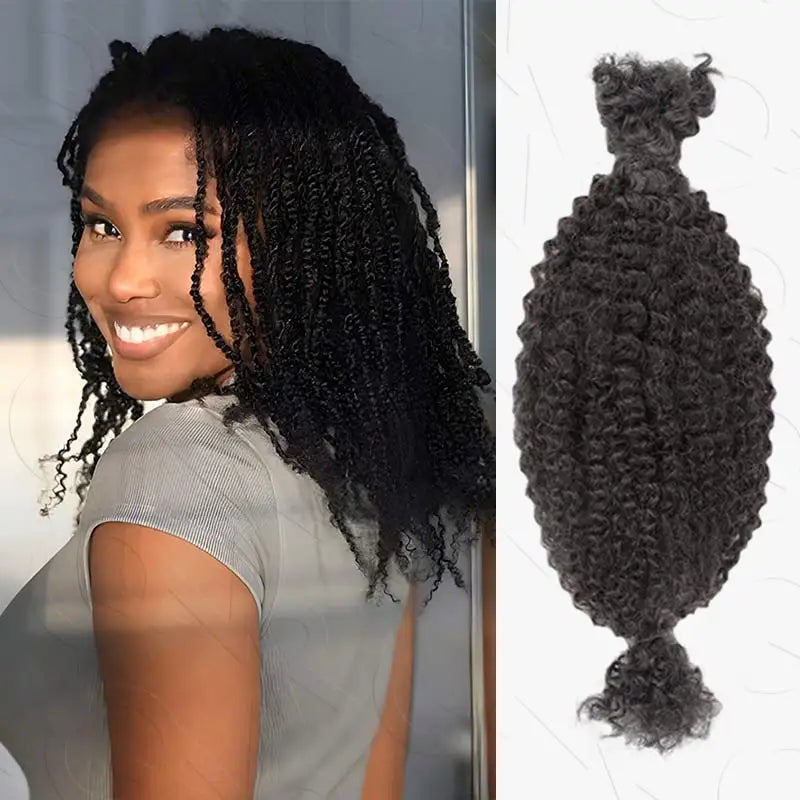 22 Inch QVR Kinky Twist Crochet Braiding Hair 100% Human hair Bundles Sleek Curly Human Hair Bulks 1 PCS Afro Kinky V Bulk Hair