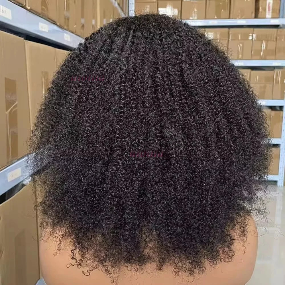 Super Double DrawnAfro Kinky Curly 100% Human Hair 16 Inch Full Machine Wig For Black Women Brazilian Virgin Hair Remy Hair Soft