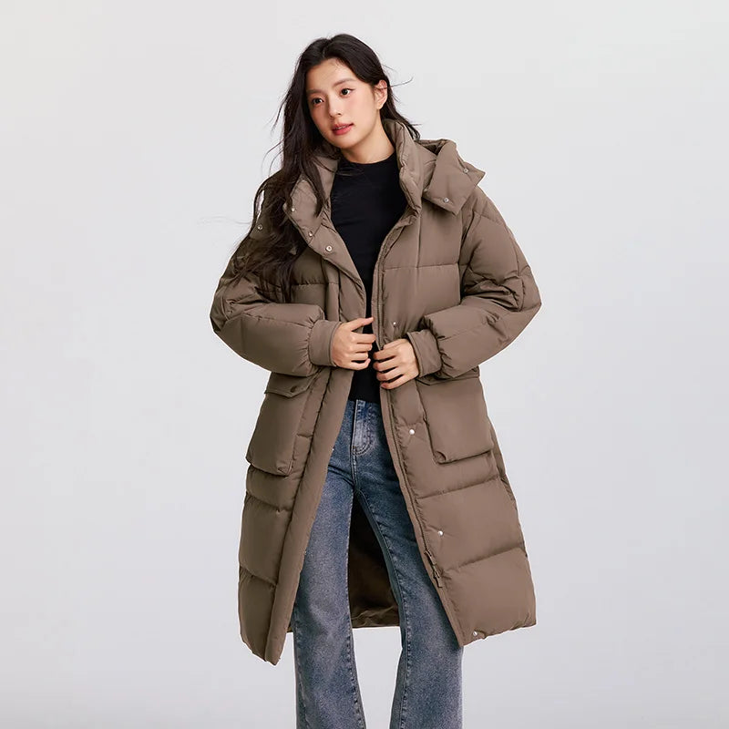 Semir Down Coat Women Long Three-proof Windproof Warm 2025 Winter New Loose Hooded Versatile Jacket