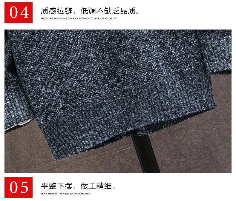 Knitted Cardigan Solid Color Sweater Men Zipper Autumn New Long-sleeved Jacket Warm Fleece Cardigans Jacket