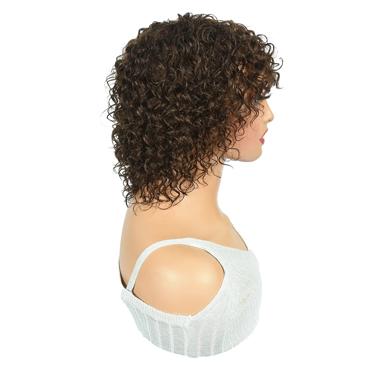 Curly Pixie Cut Wigs Natural Color Curly Human Hair Pixie Cut Wigs 180% Jerry Curly #4 Brown Machine Human Hair Wigs Hairugo