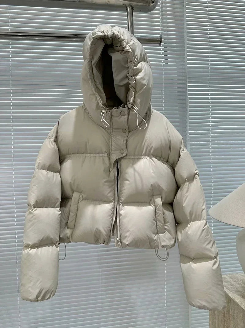 2024 New Fashion White Duck Down Jacket Hooded Women Autumn Winter Warm Over Size Casual Short Thick Outwear Female Coat