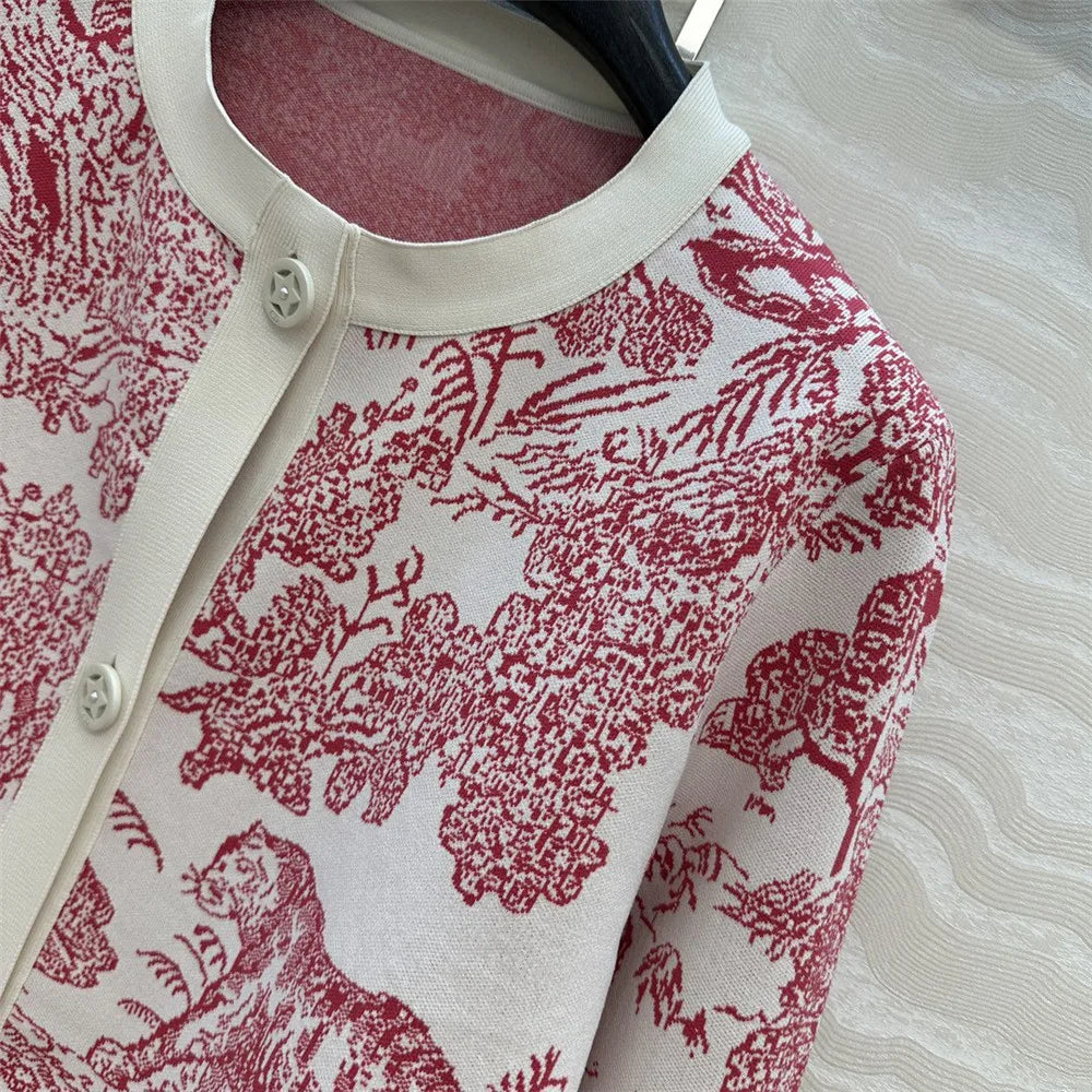 Women's Clothing 2025 Early Autumn New Style Temperament Jungle Jacquard Knitted Cardigan Top+French Elegant Half Skirt Two-Piec