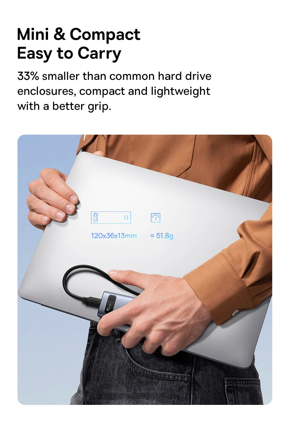 Baseus M2 SSD Case NVMe SATA Dual Protocol 10Gbps M.2 to USB Type C 3.2 Gen 2 Portable SATA NVMe External Enclosure SSD Box Case