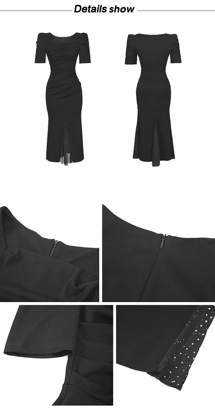 Women‘s Fashion French Retro Maxi Dress Woman Elegant Black Skinny Fishtail Robe Evening Party Vestidos Prom Banquet Gown Female