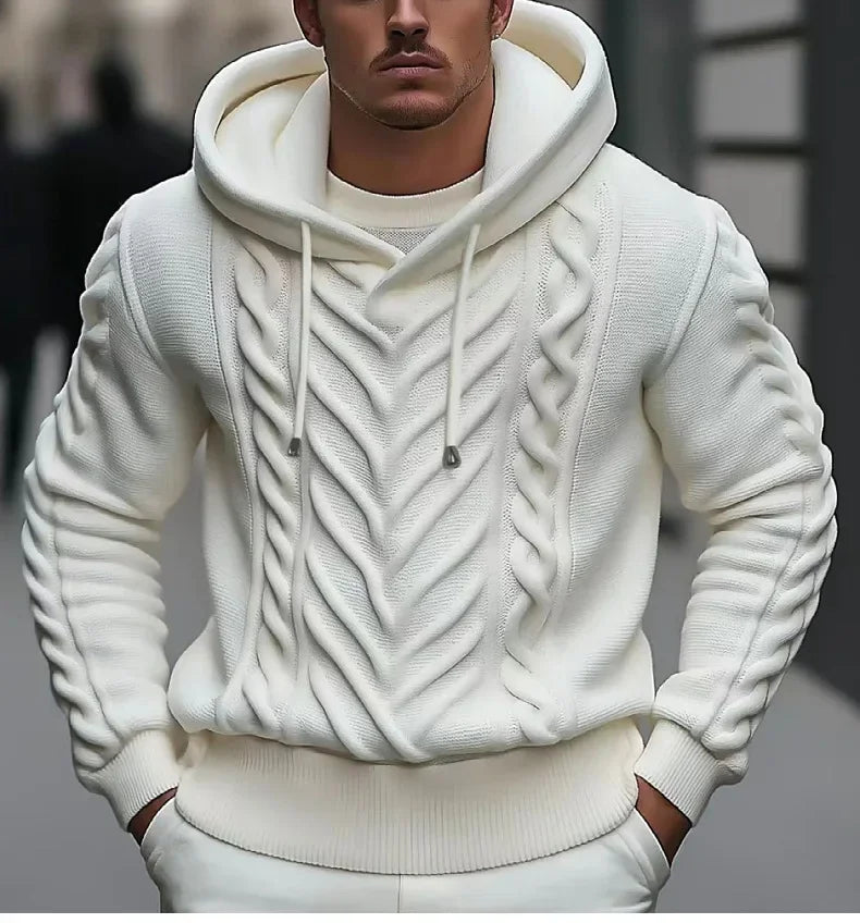 Sweatshirts Men Pullovers Sweaters Solid Casual Loose Splice Hooded Knitted Regular Thick Warm Tops Autumn Winter 2024