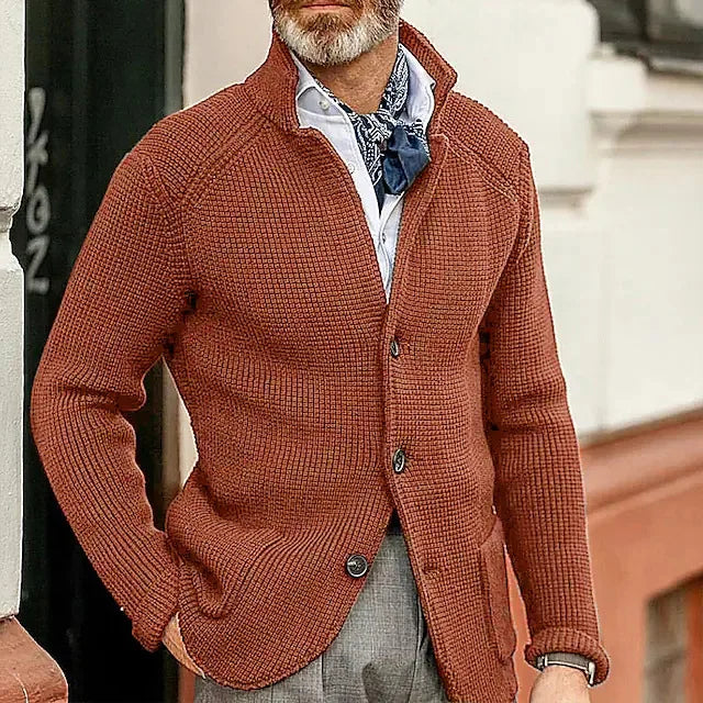 Sweaters Cardigan Men Coat Stand Collar Knitted Open Stitch Full Sleeve Splice Single Breasted Sweater Coats Autumn Winter