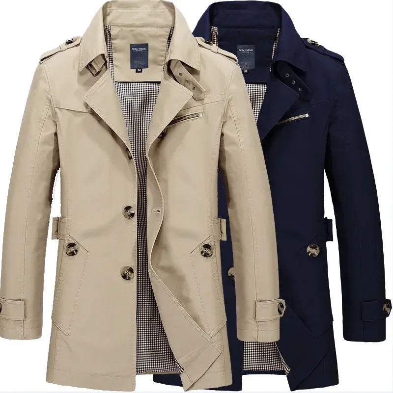 Men's Business Windbreaker Solid Casual Long Jackets Men Cotton Trench Coats Spring Autumn Fashion Male Suit Streetwear Blazers