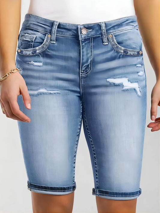 Women's pocket-breaking casual Bermuda Denim shorts