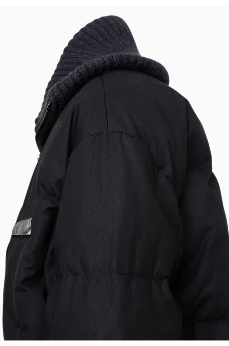 BC835 White goose down with large lapel warm zipper long-sleeved down jacket 100 cashmere warm coat