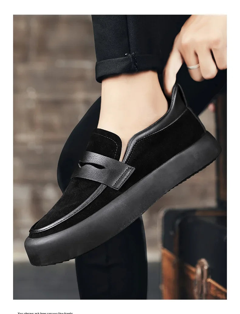 Loafers Men Shoes Leather Walking Shoes Business Non-slip Soft Bottom Work Loafers Round Flat Bottom Footwear Outdoor Sneaker