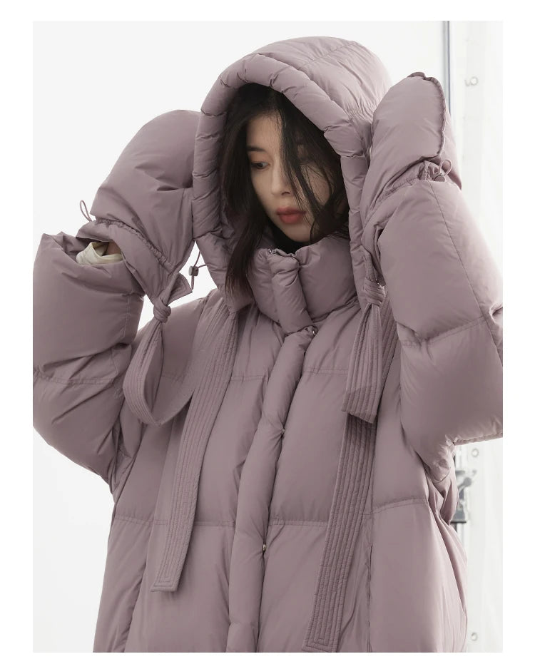 CHIC VEN New Women Down Coats Solid Loose Casual Hooded Down Jacket Female Soft 90 White Duck Down Coat Thick Autumn Winter 2024