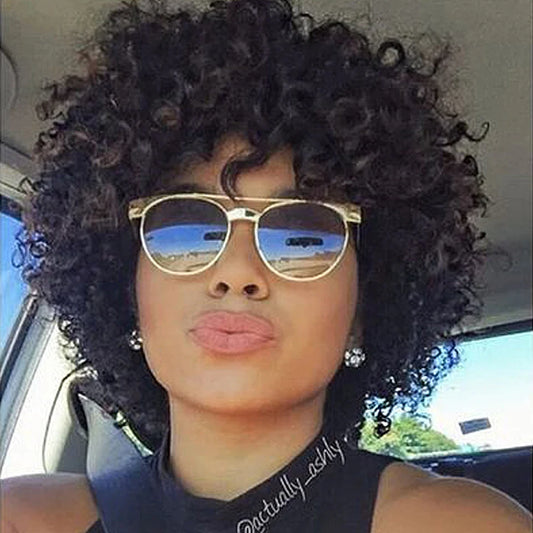 Joedir Black Short Afro Kinky Curly Bob 100% Human Hair Wig For Women Brazilian Remy Hair Full Machine Made Wear to go Daily Wig