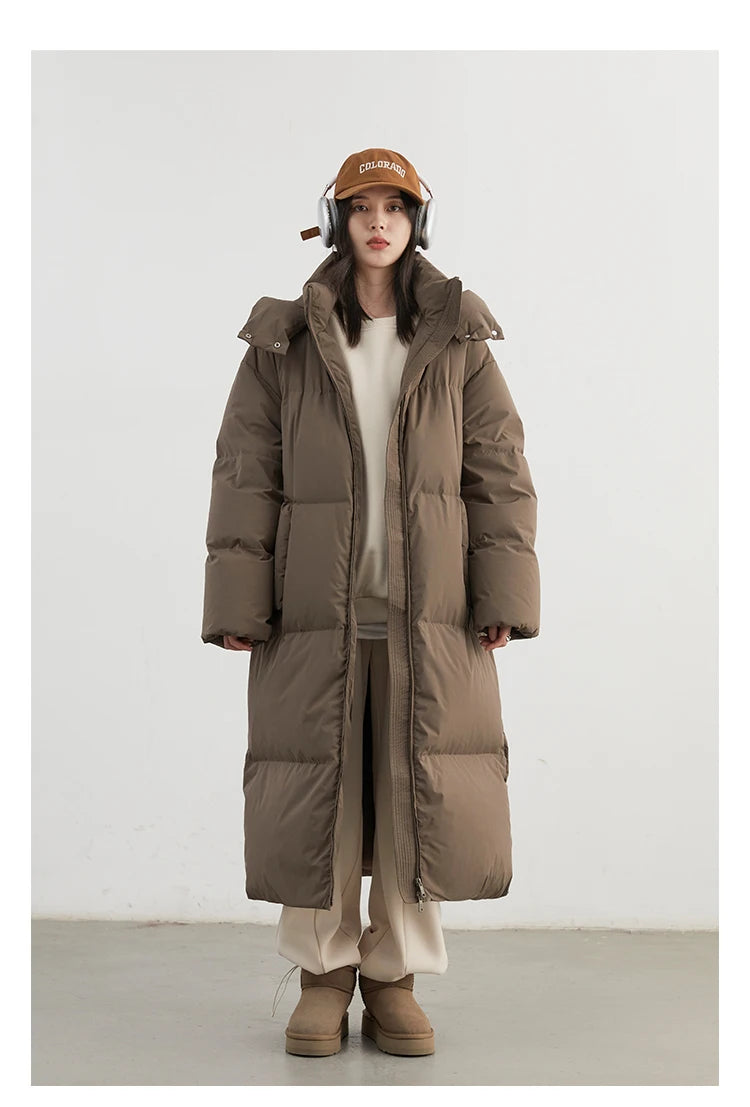 CHIC VEN Fashion Women Down Coats Hooded Thick Loose Solid Female 90 White Duck Down Jacket Ladies Topcoat Autumn Winter 2025