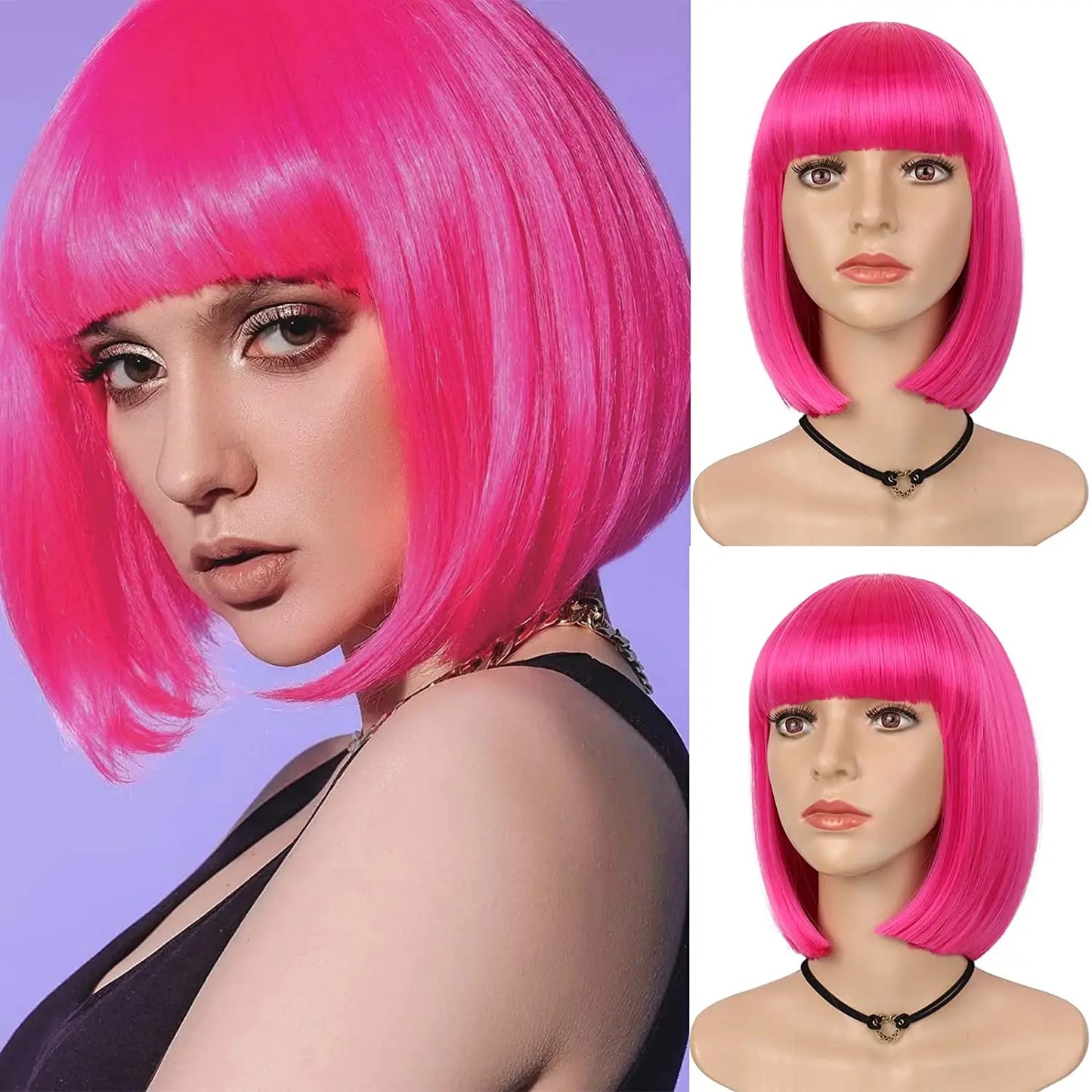 Synthetic 12 Inch Short Bob Black Wig With Bangs for Women Natural Looking Soft Hair Replacement Wigs Velma Kelly Halloween