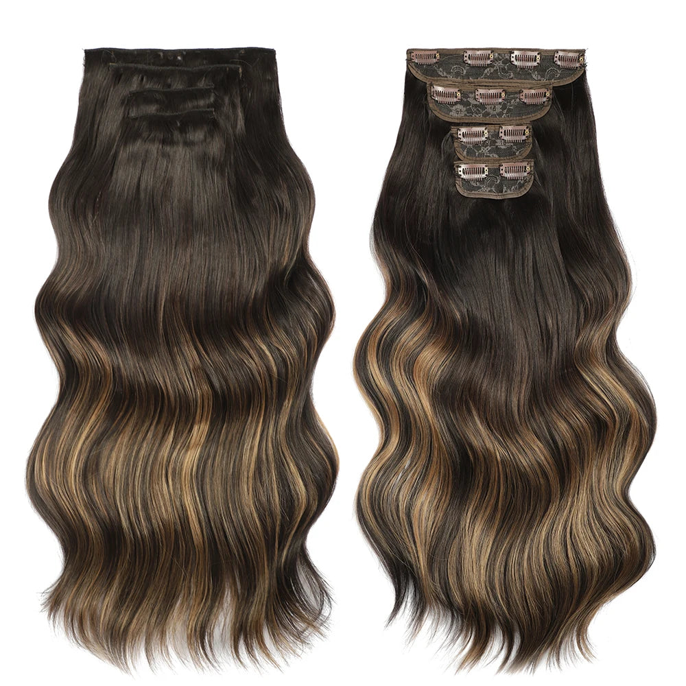 Clip In Hair Extensions 4PCS Full Head 22 Inch Long Curly Wavy Synthetic Hair Pieces Natural Wavy For Women Girls Hair