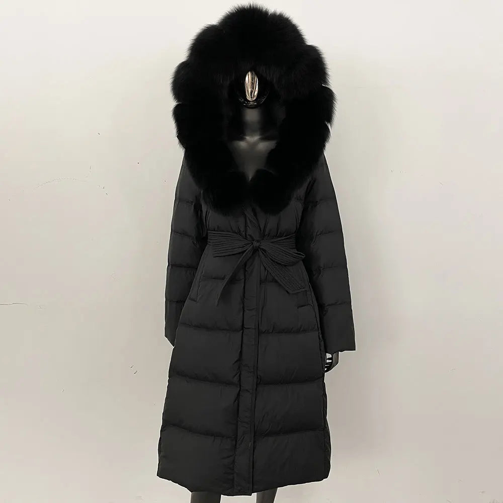 Down Jacket Winter Long Hooded Puffer Jacket Women Warm Thickened Real Fox Fur Collar White Duck Down Jacket Waterproof Parkas