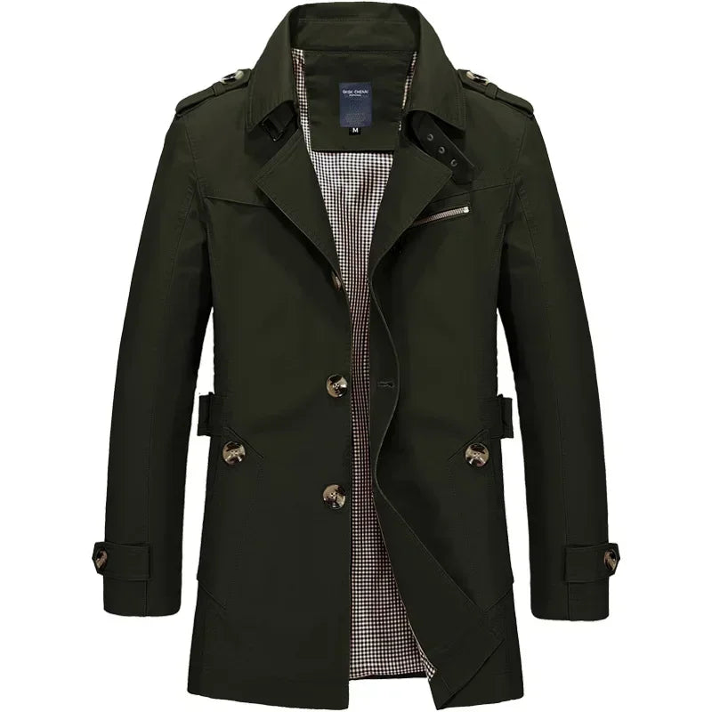 Men's Business Windbreaker Solid Casual Long Jackets Men Cotton Trench Coats Spring Autumn Fashion Male Suit Streetwear Blazers