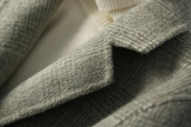 Handmade Sewn Double-sided Woolen Blazer Women Spring Autumn Plaid Wool Overcoat Office Lady Casual Suit Coat Thick Jacket