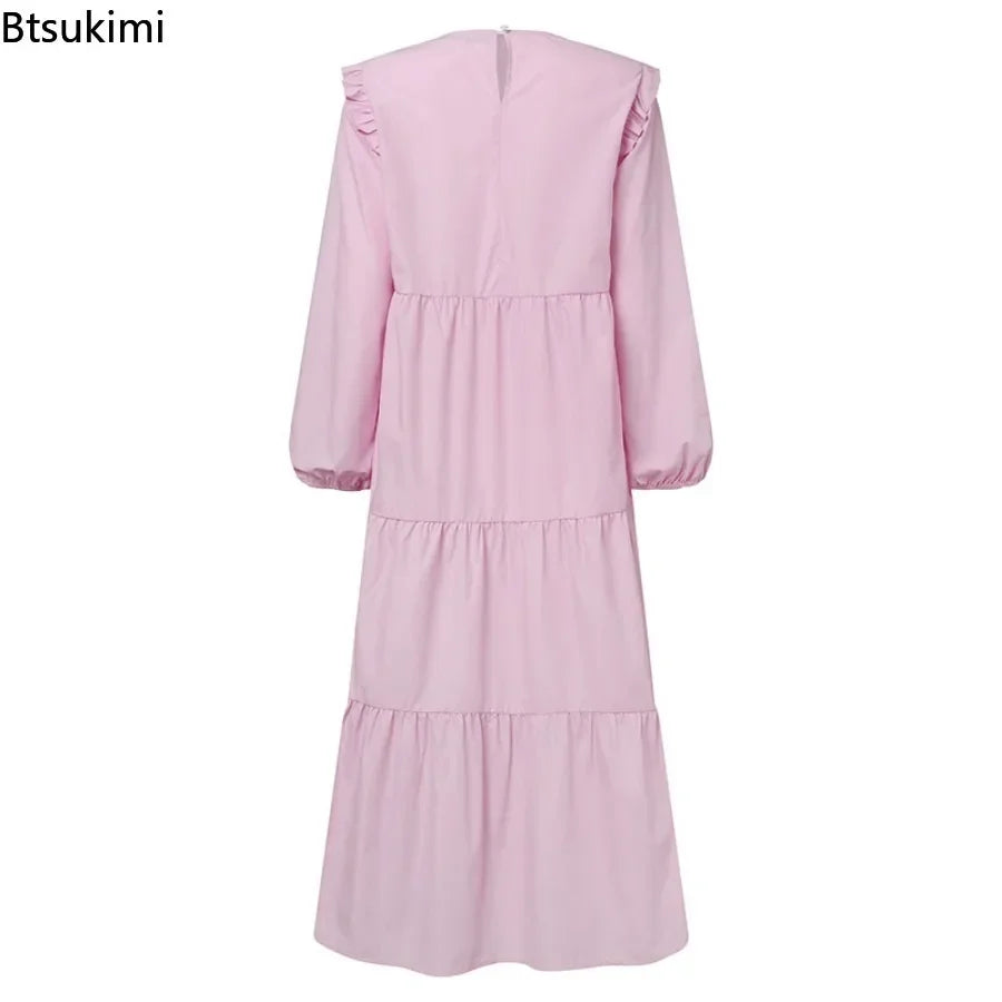 2025 Muslim Maxi Dresses for Women Fashion Vintage O-neck Sundress Dubai Abaya Islamic Kaftan Robe Vestidos Elegantes Para Mujer