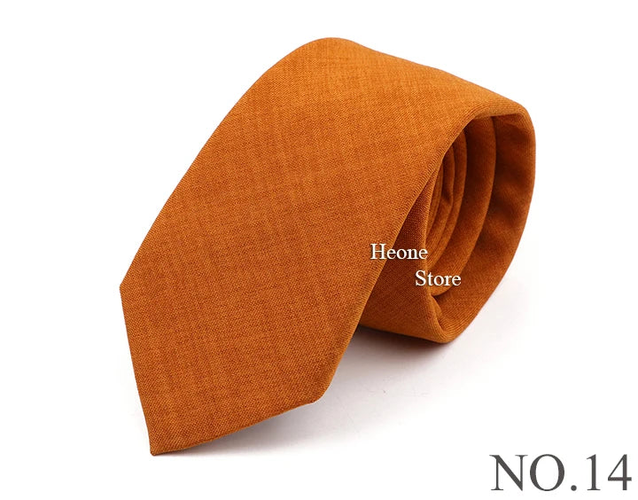 Novelty New Solid Color Ties For Men 100%Cotton Handmade High Quality Necktie Pink Green Orange 6.5cm Skinny Slim Ties Accessory