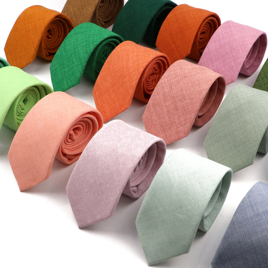 Novelty New Solid Color Ties For Men 100%Cotton Handmade High Quality Necktie Pink Green Orange 6.5cm Skinny Slim Ties Accessory