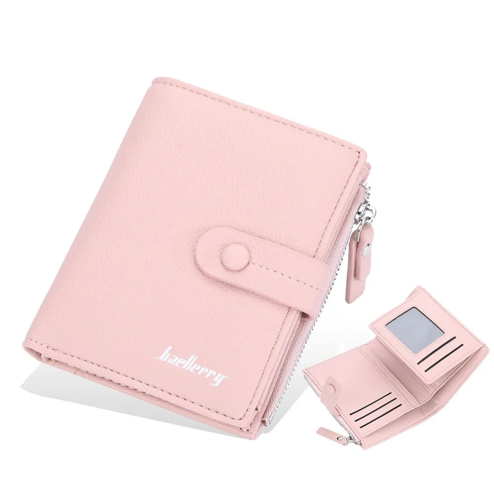 Mini Wallet for Women Baellerry Small Tri-fold Clutch with Zipper Snap Button Multi Card Holder Organizer Gift for Her