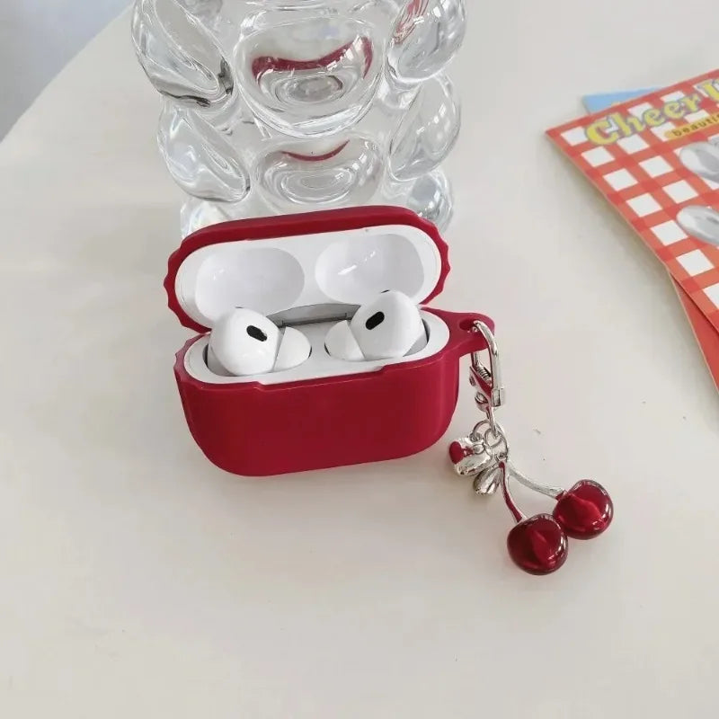 3D Heart Cherry Earphone Case for Airpods 4 3 1or2 Cover Silicone Headphone Coque for AirPods Pro 2 and Pro Cases with Keychain