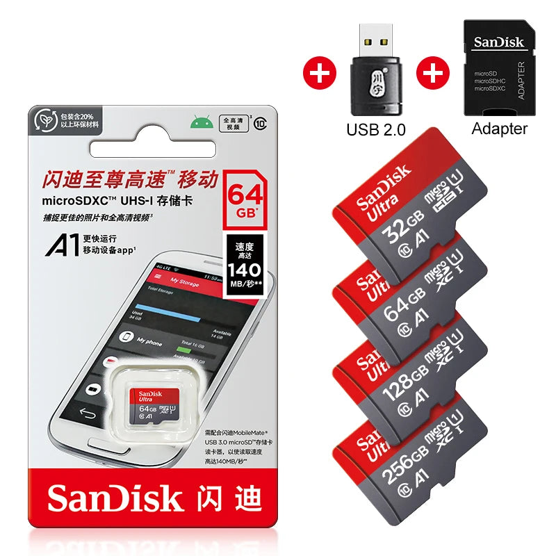 100% A1 micro sd Memory Card TFcard Original 32GB 64GB 128G 256G 512GB C10 U1 SDXC Flashcard Ultra Adapter For Card Reader
