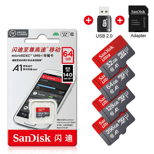 100% A1 micro sd Memory Card TFcard Original 32GB 64GB 128G 256G 512GB C10 U1 SDXC Flashcard Ultra Adapter For Card Reader