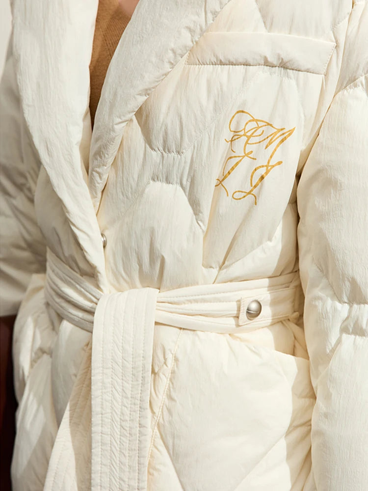 AMII Minimalism Down Jacket For Women 2025 New Blazer Collar Winter Lightweight Thermal Belt Diamond Solid Coat Female 12344061