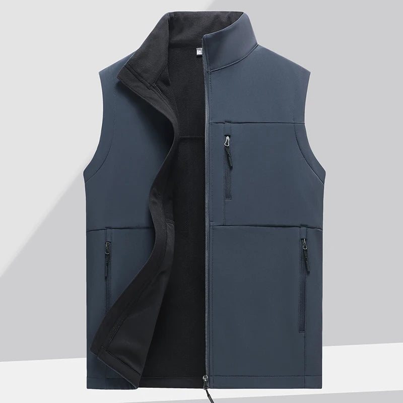 Soft shell thick vest men's autumn and winter work clothes plush jacket waterproof sleeveless windproof running sports vest