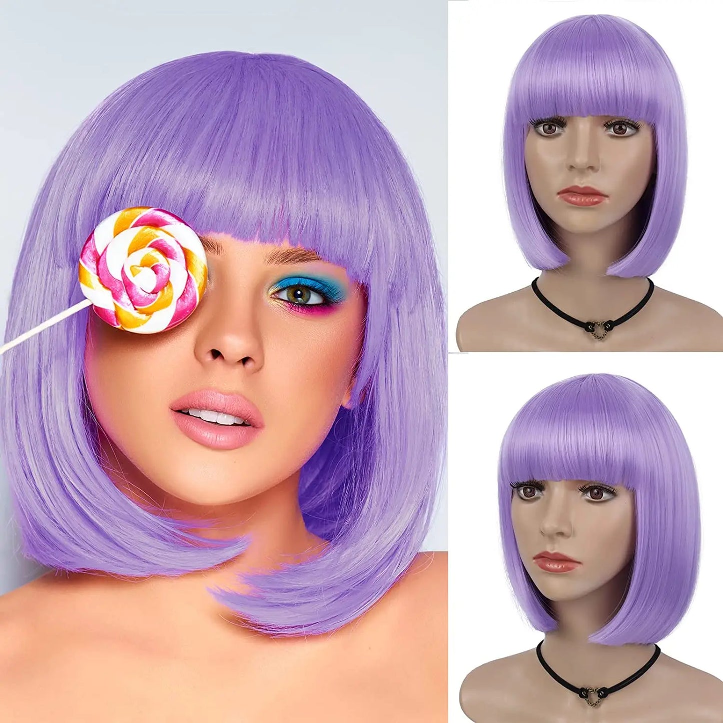 Synthetic 12 Inch Short Bob Black Wig With Bangs for Women Natural Looking Soft Hair Replacement Wigs Velma Kelly Halloween