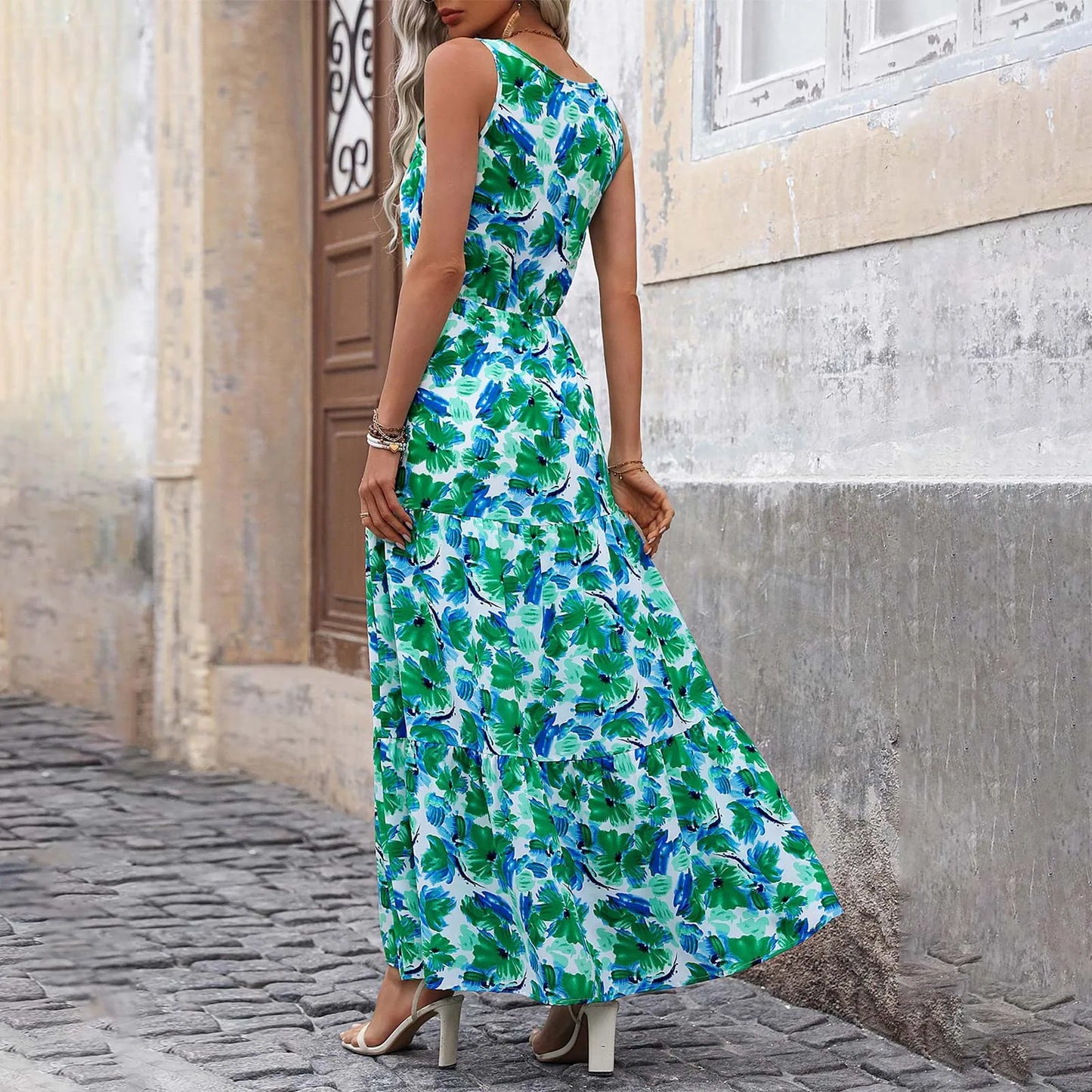 Maxi Dresses For Women Summer Tiered Ruffle Print Boho Beach Ladies Vestidos Evening Party Elegant Dress Vintage Long Dress