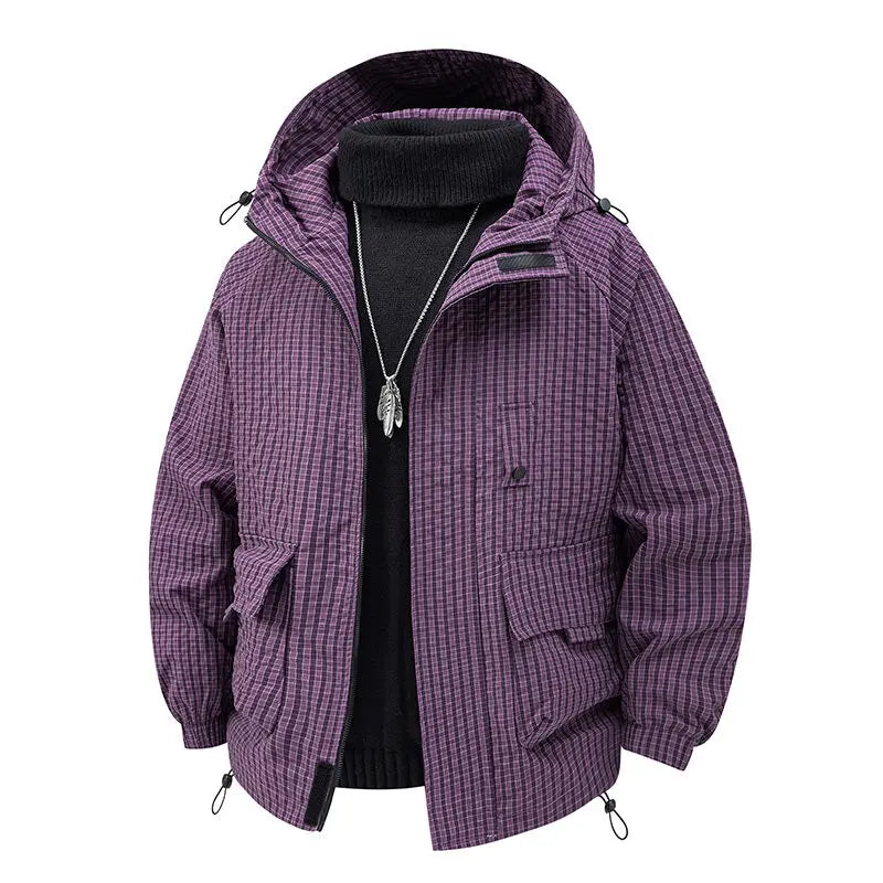 Spring Autumn Hooded Jackets Men Waterproof Outerwear Coats Solid Color Casual Loose Couple Fashion Hooded Coat Fashion Tops Man