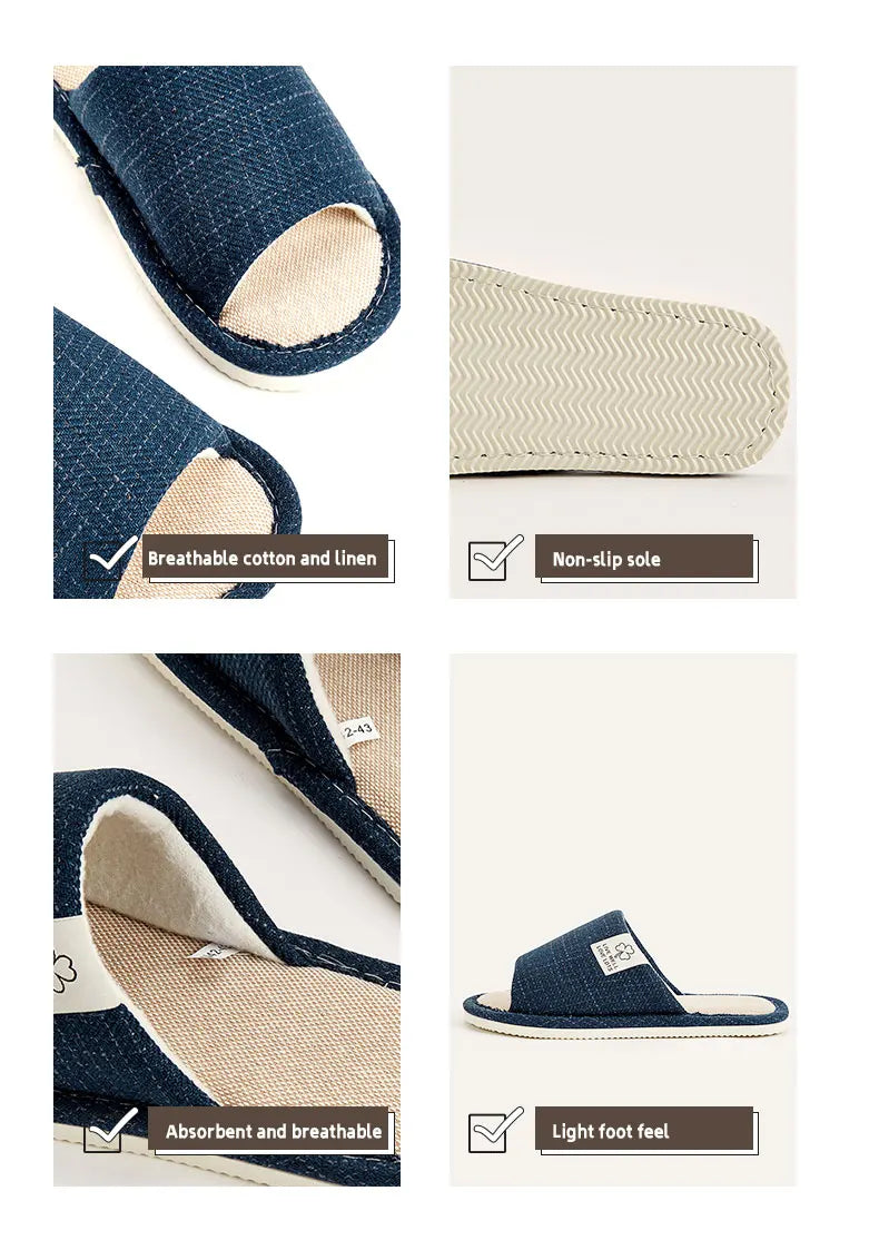 Home Linen Slippers For Men In Spring&Autumn Comfortable Bedroom Open-toed&Breathable Slippers Men's & Women's Shoes Summer