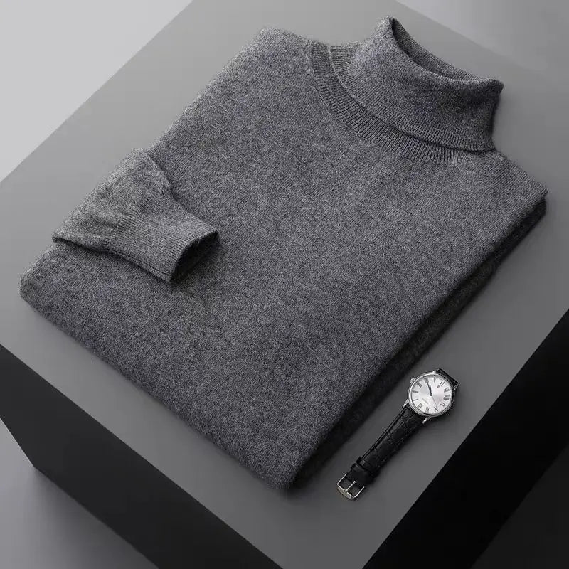 New Men's Turtleneck Pullover Sweater Solid Color Knitted outerwear winter Warm Woolen Sweaters Thick Heavyweight streetwear
