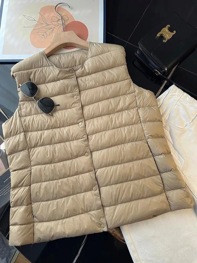 Women's Sleeveless Lightweight Down Jacket Vest 2025 Autumn and Winter Wear Women's Commuter Warm Waistcoat Vest Jacket