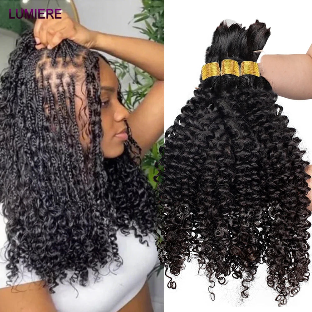 Deep Curly Wave Boho Braids Hair Bulk Braiding Hair Water 100% Human Hair Unprocessed Bulk Hair No Weft Bundle Hair For Braiding