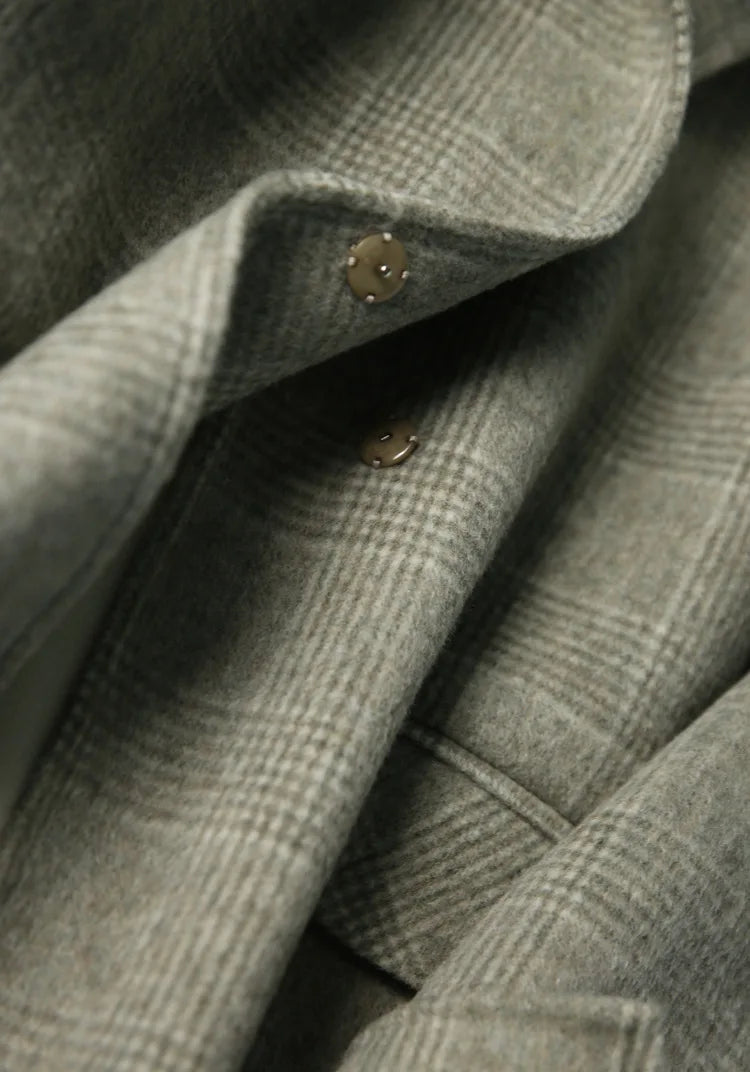 Handmade Sewn Double-sided Woolen Blazer Women Spring Autumn Plaid Wool Overcoat Office Lady Casual Suit Coat Thick Jacket