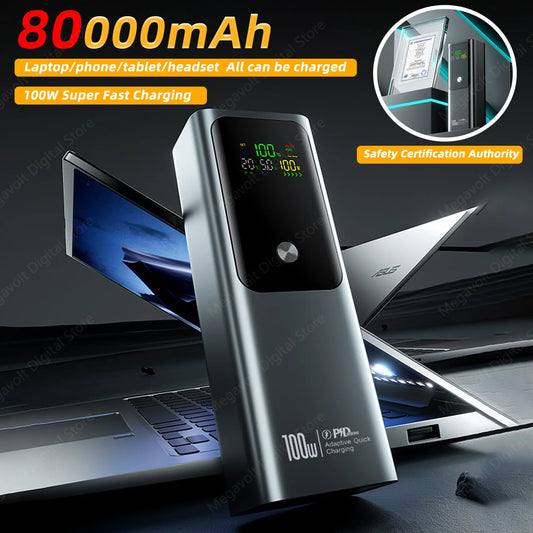80000mAh Large Capacity External Power 100W Super Fast Charging Mobile Power Can be Charged Laptop Safe Portable Power Bank