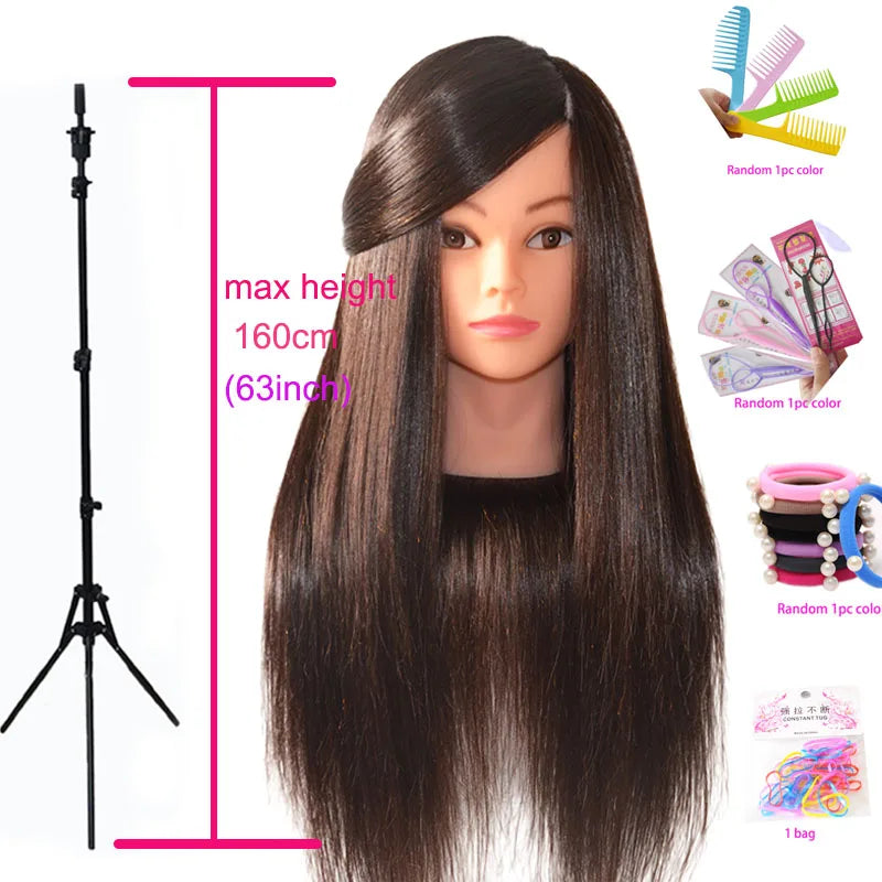85%Real Hair Doll Head For Hairstyle Hairdressing Professional Mannequin Head Styling To Practice Hot Curl Iron Straighten